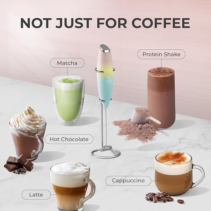 Zulay Kitchen Powerful Milk Frother Wand With 4 AA Duracell Batteries - Ultra Fast Handheld Drink Mixer - Electric Whisk Foam Maker for Coffee, Lattes, Cappuccino, Matcha & Creamer - Cupcake