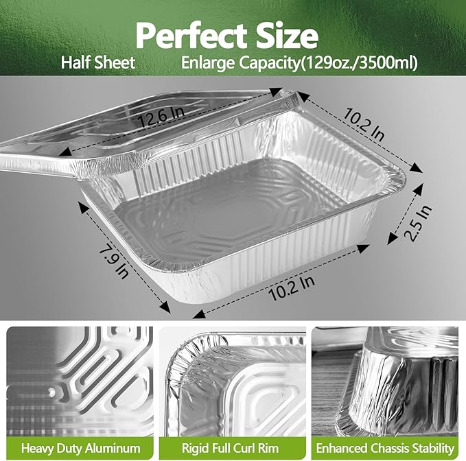 Thickened 10 Pack Heavy Duty Aluminum Pans with Lids, 9x13 Aluminum Foil Pans Disposable, Half Size Steam Table Foil Baking Tray for Cooking, Baking, Roasting & Chafing, Carton Packaging