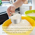 2PCS 1Cup (240ml, 8oz) Single Measuring Cup, Etched Inner Scale Stainless Steel Measure Scoop, Metric and US Measurement, Dishwasher Safe