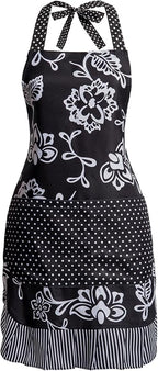 Vintage Floral Apron for Women with Functional Pockets Adjustable Neck Strap for Cooking Baking Mother's Gift