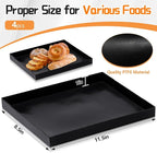 Teenyyou 4 Pcs 8.5 x 11.5 x 1 Inch Non-stick PTFE Oven Trays Reusable Solid Black Baking Basket Easy Clean Heat Resistant Quick Oven Accessories for Cooking Heating Chips Chicken in Restaurant Kitchen