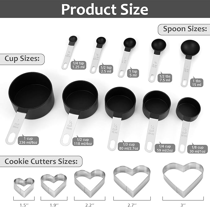 Accmor Measuring Cups & Spoons Set, 10 Pack Plastic Cooking Baking Tools With 5 Pack Stainless Steel Cookie Cutters, Stackable Kitchen Gadgets Nesting Measure Cups Handle for Dry Liquid Ingredients