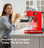 atatix 20 Bar Espresso Machine with Milk Frother, Compact Espresso Maker, Stainless Steel Coffee Machine with Precise Temp Control & 44oz Removable Water Tank for Latte, Cappuccino, Red