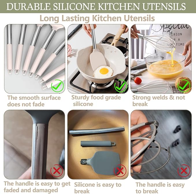 Stainless Steel Kitchen Cooking Utensil Set, Umite Chef 15 pcs Utensils - Nonstick Cookware Set Spatula -Kitchen Gadgets Tools Gift