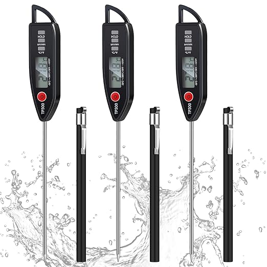 Copkim 3 Set Waterproof Food Thermometer for Water, Liquid, Candle and Cooking Digital Meat Thermometer with Long Probe Instant Read for Kitchen BBQ Grill Candy (Black)