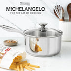 MICHELANGELO Tri-ply Stainless Steel 4 Qt Saucepan with Glass Lid, 4 Quart Pot with No Coating, Even Heating, for All Cooktops & Induction Compatible - Silver