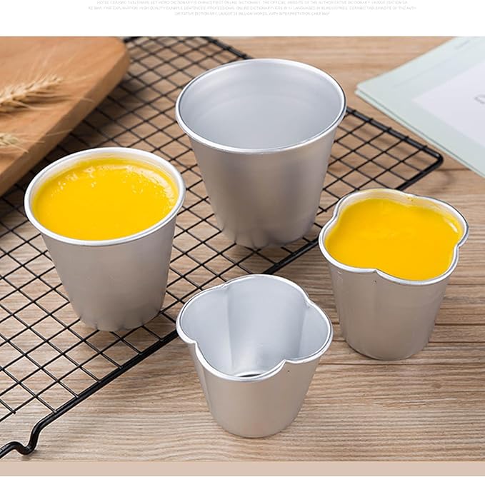 6 Packs Popover Pan, Aluminium Pudding Tin Cup Baking Maker, Individual Muffin Chocolate Molten Brownie Tumbler Raspberry Souffle Cupcake Moulds - Round-Pudding 3"x 2.2"