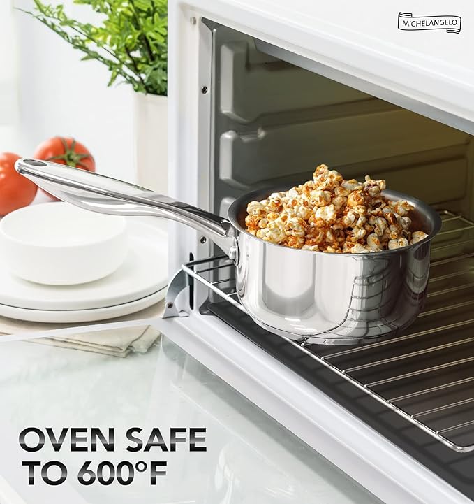 MICHELANGELO Tri-ply Stainless Steel 4 Qt Saucepan with Glass Lid, 4 Quart Pot with No Coating, Even Heating, for All Cooktops & Induction Compatible - Silver