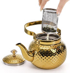 Coloch Teapot with Removable Infuser, 40 Oz(1200ml) Stainless Steel Tea Kettle Antique Style Coffee Pot Stovetop Teapot for Loose Leaf Tea, Tea Bag, Golden