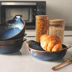 Ceramics Au Gratin baking Dishes Set of 4, Baking Tray Bake ware, 8.6 oz Ramekins, for Pie Pan, Appetizer, Tart, Dessert, Quiche, Oven Small dish, individual dishes, Round 7.5 Inch