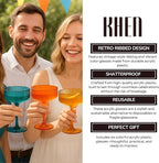 Khen Plastic Acrylic Ribbed Vintage Art Deco Martini, Champagne & Cocktail Retro Color Shatterproof Coupe Glasses | Set of 6 | 8 oz Ripple Glassware Classic Cocktail Indoor & Outdoor, European Style