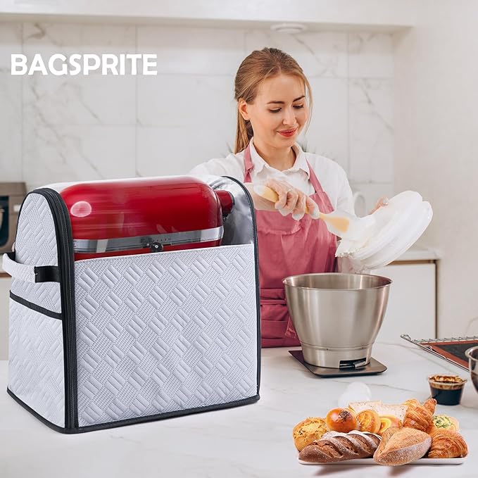 BAGSPRITE Full Open Stand Mixer Cover with Slider Base Compatible with KitchenAid 4.5/5 Qt Bowl-Lift Mixers – Dustproof Quilted Kitchen Aid Mixer Cover with Pockets for Accessories & Attachments