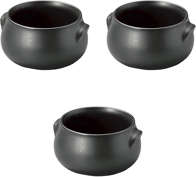 Set of 3, Black Stew (5.0 x 4.8 x 4.8 x 2.8 inches (12.8 x 12.3 x 7.2 cm) | Au Gratin Dish, Ceramic, Direct Fire, Setomonohonpo