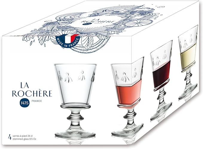 La Rochere Napoleon Bee Stemmed Wine Glass Set of 6 – Vintage Wine Glasses – La Rochere Bee Glassware Sets (9 oz)