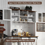 4ever2buy Farmhouse Coffee Bar Cabinet with Sliding Barn Doors, 72'' Hutch Cabinet with Storage, White Bar Cabinet with Glass Doors and Wine Rack, Tall Wine Bar for Living Dining Room