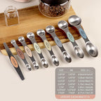 ChefAide Pack of 8 Stainless Steel Magnetic Measuring Spoons Set, Dual Sided, Stackable, Adjustable Teaspoon and Tablespoon Measure Spoon with Leveler, Kitchen Gadgets