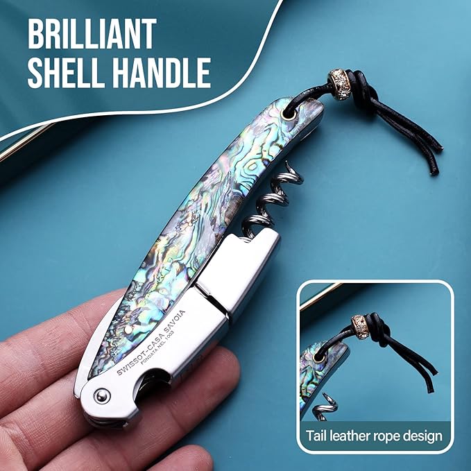 Shell Handle Waiter Corkscrews-Wine Openers,Corkscrew Bottle Openers,3-in-1 Wine Key Tool With Foil Cutter & Dual Hinge Fulcrum - Waiters Corkscrew…
