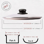 10.5 Inch Pan Lid, Frying Pan Lid, Fry Pan Lid, Skillet Lid, Pan Lid with Handle Compatible with 10-10.7 Inch Kitchen Cookware, Tempered Glass Cover, 10.5"
