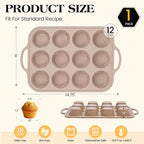 Vinino Silicone Muffin Pans for Baking with Metal Reinforced Frame, 12 Cups Regular Size Nonstick Brown Silicone Cupcake Pan, BPA Free Oven Dishwasher Safe Baking Mold for Muffins Cupcakes