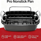 Large Nonstick Roasting Pan with Rack (17x13 Inch) -Turkey Roasting Pan with Wider Handles, Heavy Duty Construction Roaster - Easy Clean for Oven