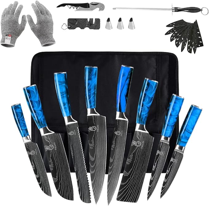 FULLHI Knife Set, 14pcs Japanese Knives Set, Multiple Colour Premium German Stainless Steel Chef Knife Set
