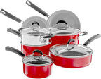 Cuisinart 54C-11R 11-Piece Ceramica XT Nonstick Cookware Set, Red/Stainless Steel