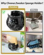 Kitchen Sponge Holder, Ceramic Dish Sponge Holder Kithen Sink Organizer Farmhouse Brush Holder Dish Rack for Bathroom, Kitchen, Sink, Black