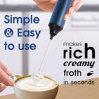 FoodVille MF05 Rechargeable Milk Frother USB Charging Handheld Foam Maker with Stainless Balloon Whisk for Cappuccino, Latte, Bulletproof Coffee, Keto Diet, Protein Powder, Matcha (Navy Blue)