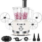 Homtone 16-Cup Food Processor, Heavy-Duty 9-Function Vegtable Chopper with 7 Blades & 3 Speeds for Dough Kneading, Meat Chopping, Slicing, Shredding & French Fry Cutting, Dishwasher Safe, White