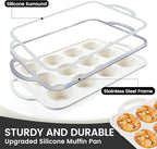 Vinino 1Pack Silicone Muffin Pan for Baking with Metal Reinforced Frame, 12 Cup Regular Size Cupcake Pan, BPA Free Silicone Muffin Tray, Cupcake Baking Pan Molds for Oven Dishwasher Safe - Cream
