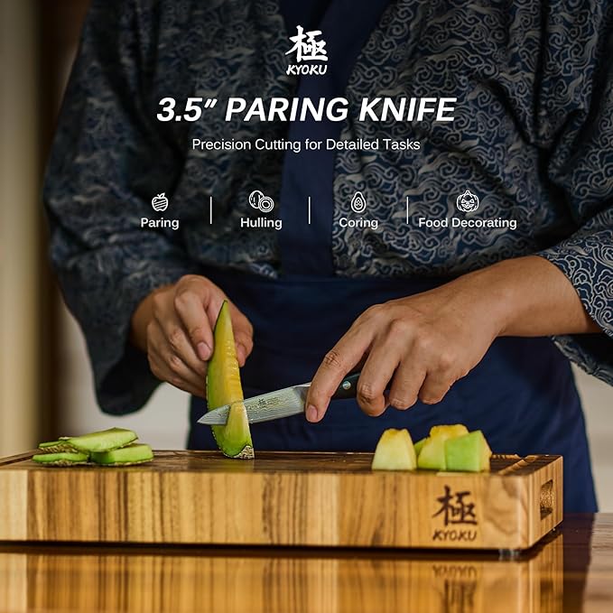 KYOKU Paring Knife - 3.5" - Shogun Series - Japanese Style VG10 Steel Core Damascus Blade - with Sheath & Case