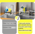 Maifan Kitchen Sink Caddy Organizer Sponge Holder for Kitchen Sink with Stainless Steel Auto Drain Tray, Self Drain Dish Soap Sponge Caddy Rack for Countertop Storage Gadgets Silver Grey