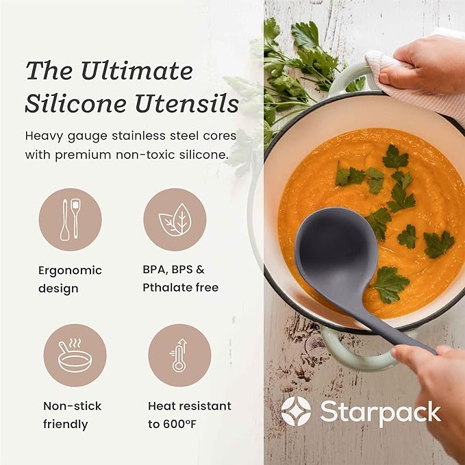 Starpack 'Like a Boss' XL Premium Silicone Cooking Utensils Set (6 Pcs) 13" - Heat Resistant Kitchen Utensils 600°F - Non-Stick Silicone Utensil Set - Large Kitchen Utensils Set for Cooking & Serving