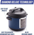 Blue Diamond Ceramic Nonstick, 16-in-1 6QT Electric Pressure Cooker, Slow Cooker, Rice Cooker, Yogurt Maker, Saute, Steamer and More, Programable, Dishwasher Safe Pot, PFAS-Free, Blue
