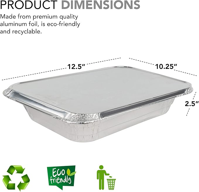 Stock Your Home Disposable Aluminum Pans with Lids 9x13 (25 Pans and 25 Lids), Food Containers for Baking, Cooking, Heating, Storing and Prepping