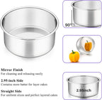P&P CHEF 6 Inch Cake Pans Set, Round Baking Pan Stainless Steel Layer Birthday Wedding Cake Oven Pans, Non Toxic & Heavy Duty, Deep Side & Mirror Finish, Dishwasher Safe, (3Pcs)