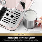 CHULUX Slim Espresso Machine with Milk Frother, 20 Bar Professional Italian Pump Espresso Coffee Machine for Home Cappuccino & Latte Maker, Stainless Steel, Pink