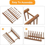 HBlife Acacia Wooden Dish Dying Rack Pot Lid Plate Organizer Holder for Cabinet, Cutting Board Stand Drainer Storage Plate Rack for Dish, Pot Lid, Bowl, Cup, Cutting Board and Books