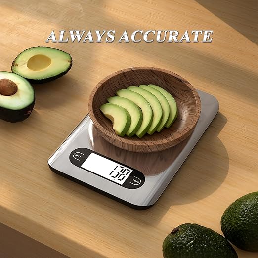 Digital Kitchen Scale, 17 Pounds Capacity Food Scale with LCD Display, Weight Grams and Ounces for Cooking and Baking, Stainless Steel Platform, Anti-Splash