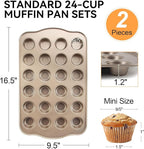 Cupcake Pan Nonstick 2 Pack (Gold, Mini 24 cup)