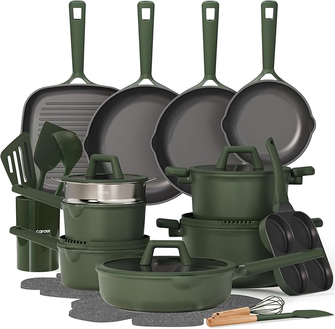 CAROTE 31PCS Pots and Pans Set, Nonstick Cookware Set Kitchen Non Stick Induction Titanium Cookware Non-toxic Granite Cooking set, PFOA Free