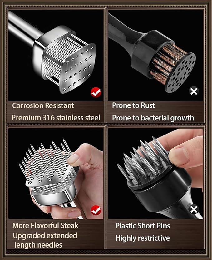 Professional Meat Tenderizer with T316 Stainless Steel Sharp Needle Blade Heavy Duty Cooking Tool for Tenderizing Beef Turkey Chicken Steak Veal Pork Fish