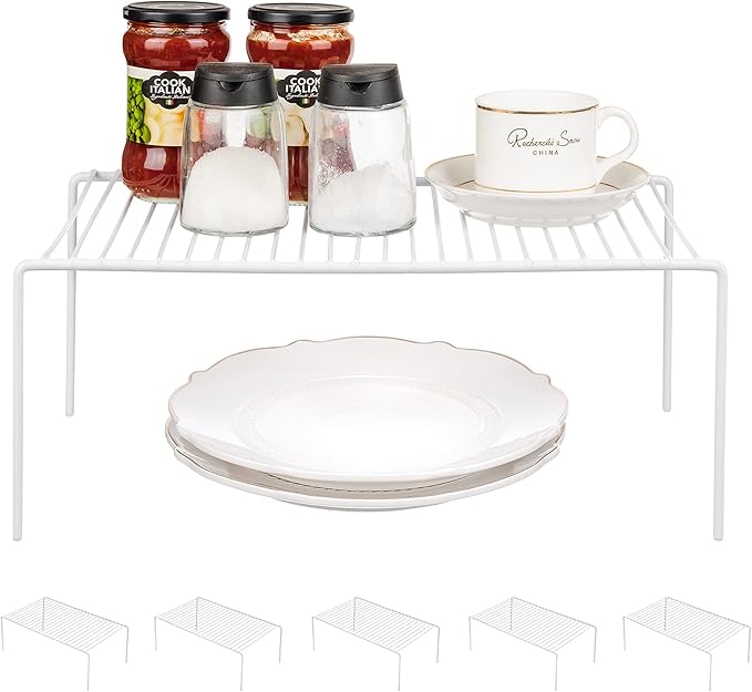 Redrubbit Large (15.7 x 9.4 Inch) Cabinet Storage Shelf Rack, Set of 6, Rustproof, Minimalist, White, Metal Steel, 6 Shelves, Kitchen, Bathroom, Bedroom, Freestanding, No Assembly Required