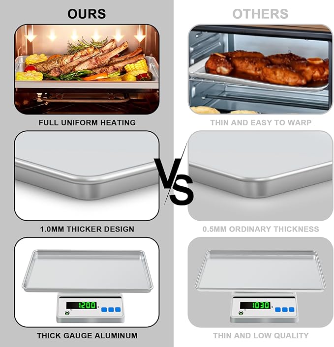 24 Inch Baking Sheet Pans with Rack Set, Natural Aluminum Cookie Sheet, Extra Large Commercial Quality Baking Sheet Pan Set, Warp Resistant Nonstick Thick Cookie Tray Pans for Baking, Roasting