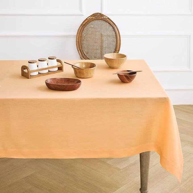 Solino Home Linen Tablecloth for Rectangle Tables 60 x 108 Inch - 100% Pure Linen Peach Table Cloth - Fete, Machine Washable Cloth Tablecloth