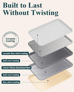 7PCS Ceramic-Coated Baking Sheet Set - 10x15in Jelly Roll Pan Non-Stick Cookie Sheet with Wire Rack, Silicone Spatula & 4 Cookie Cutters, PFAS Free, Oven Safe (550°F), Sunshine Cream