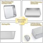 TeamFar Stainless Steel Bakeware Set of 8, Baking Roasting Toaster Oven Pans, Lasagna/Square/Round Cake Pan, Loaf Pan & Muffin Pan, Non-Toxic & Sturdy, Smooth & Dishwasher Safe