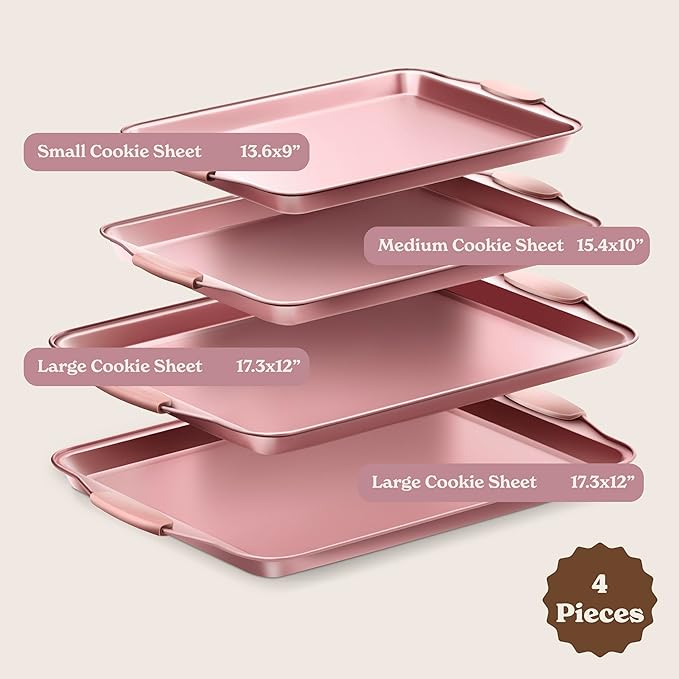 Country Kitchen Nonstick Stackable Bakeware Set - Heavy Duty, Durable, Easy Release Baking Set, Pink, 4 Pcs