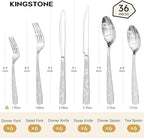 HIKAA 36PCS Stainless Steel Silverware Set with Steak Knives, Modern Flatware Set for Kitchen, Mirror Polished Cutlery Set with Forks, Spoons and Knives，Dishwasher Safe