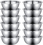 Pinkunn 12 Pcs Stainless Steel Mixing Bowls, Nesting Metal Salad Prep Bowls Bulk Reusable Baking Food Container Large Medium Small for Kitchen Hotel Restaurant Cooking, Silver (8.66 x 3 Inch)